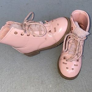 Shinny pink boots with unicorn.